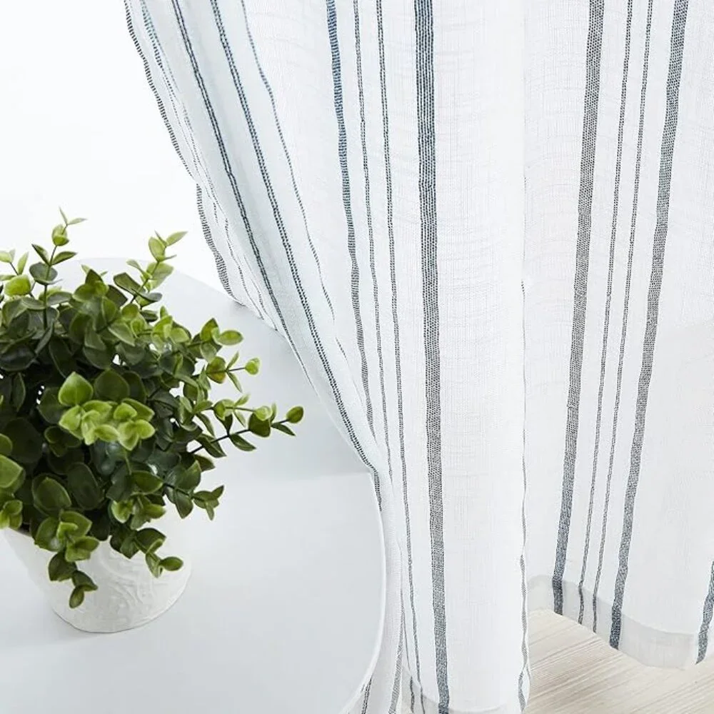 SXZJTEX Blue & White Striped Cafe Curtains | 84